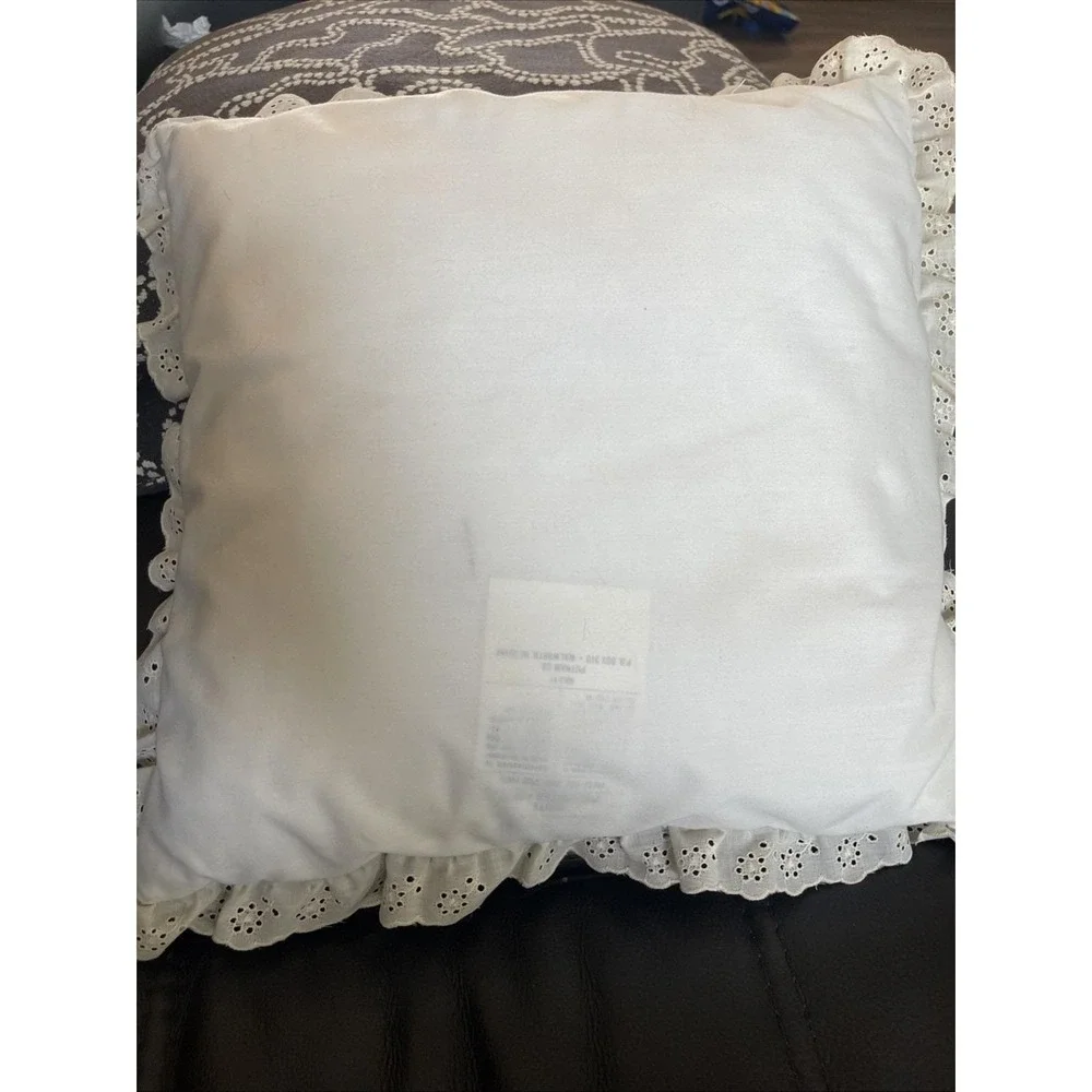 VTG Throw Pillow Handmade Granny's Trunk Quilt Calico Square 18 X 18 Ruffle Lace